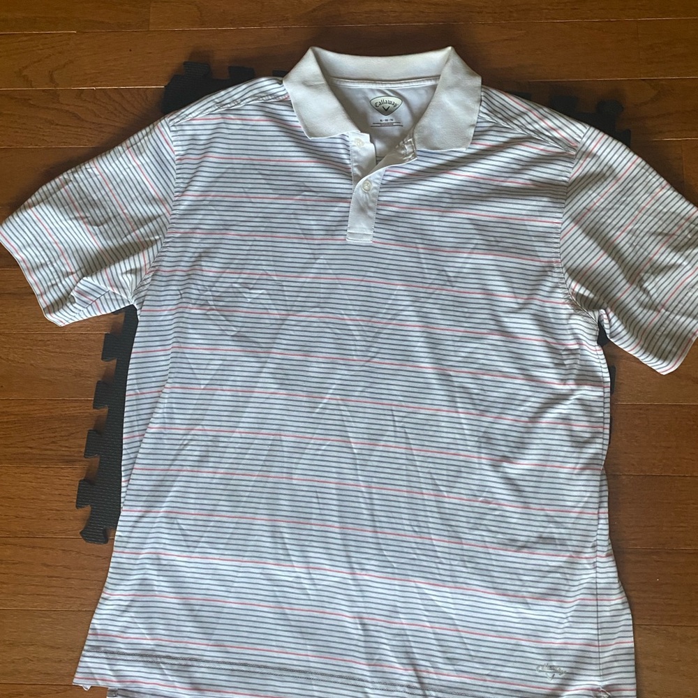 Callaway White and Blue Striped Polo Shirt